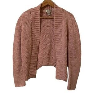 Spiegel women's pink light academia chunky knit sweater cardigan shrug size med